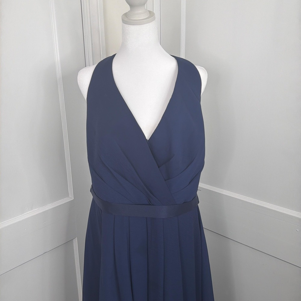 White By Vera Wang Dress Womens 16 Navy Maxis Chiffon Halter Bridesmaid Formal - Picture 8 of 12